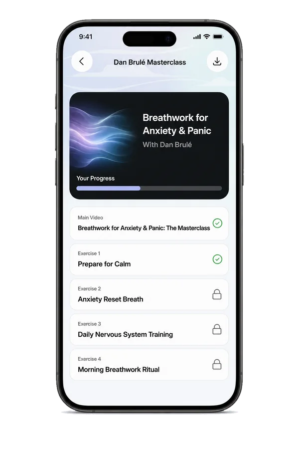 Dan Brulé Masterclass: the main breathwork video and four exercises, from Prepare for Calm to Morning Breathwork Ritual.