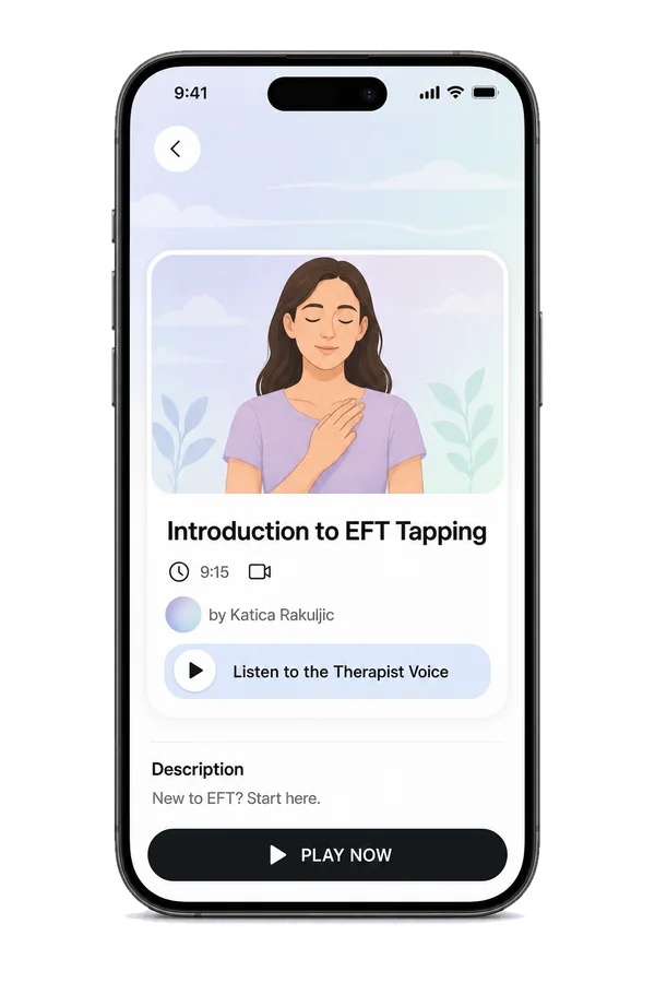 Introduction to EFT Tapping by Katica Rakuljic, 9:15, with a Listen to the Therapist Voice button and PLAY NOW.