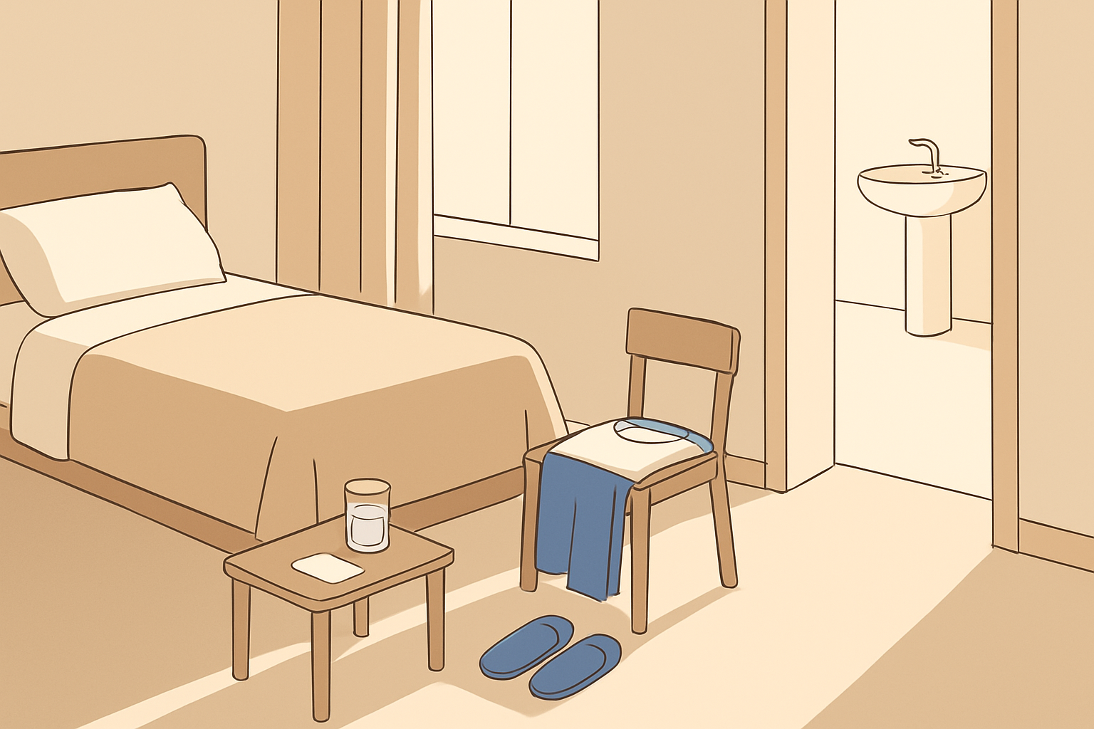 Prepared bedside setup that reduces decisions during an anxious morning.