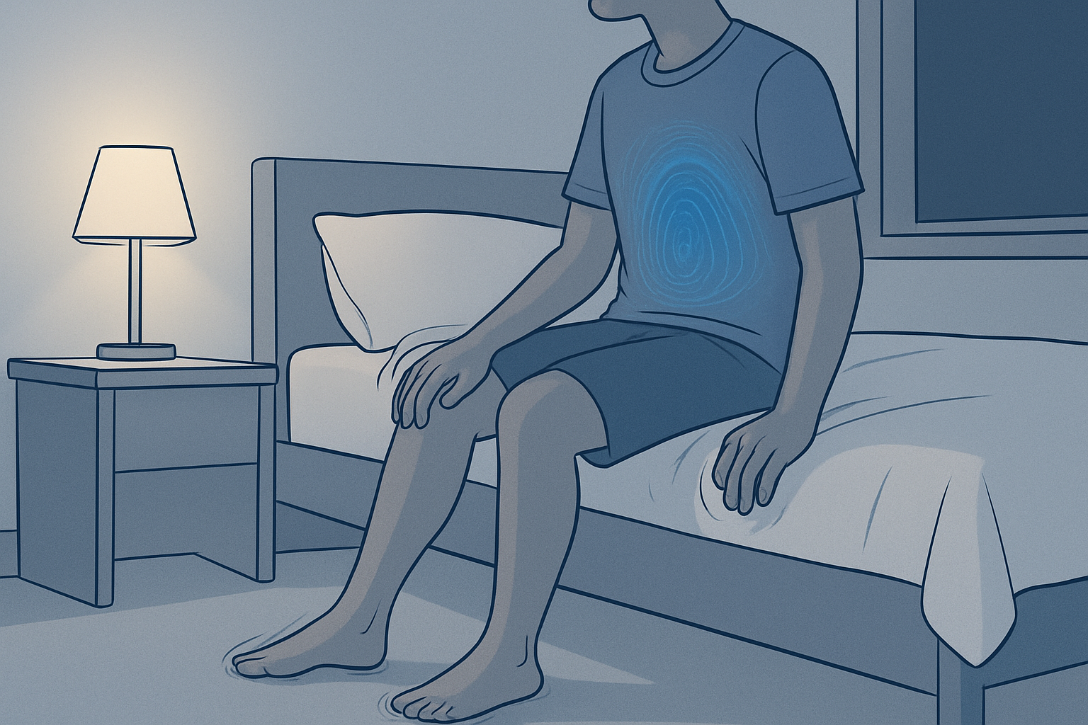Visible hand shaking compared with an internal vibrating sensation at night