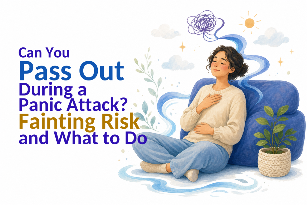 Person sitting safely after feeling faint during a panic episode