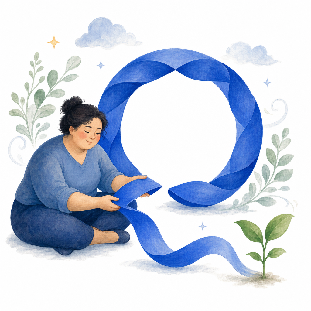 A person opens one link in a circular chain beside a completed loop map.