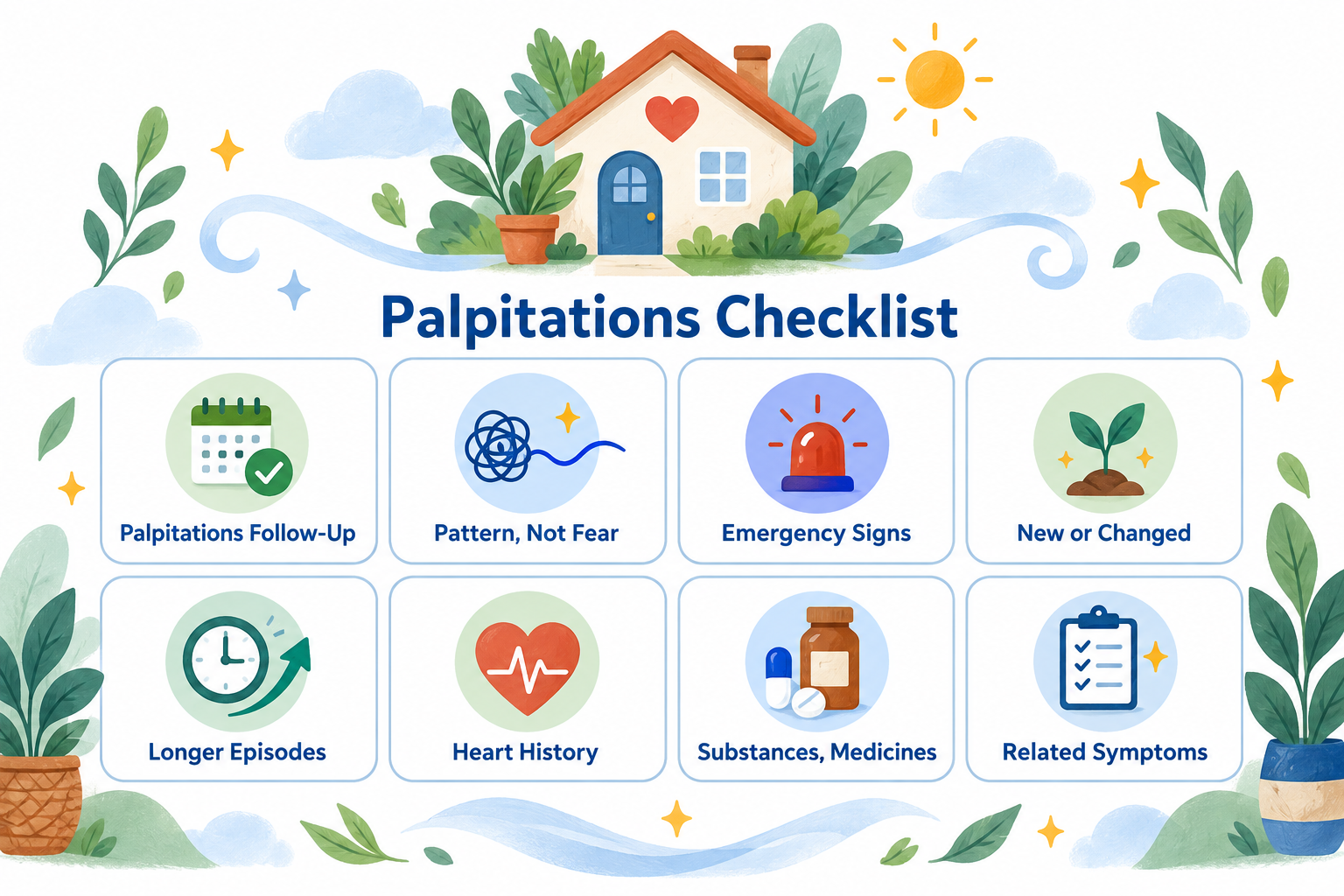 Six-point checklist for when nighttime heart palpitations need emergency care or medical follow-up.