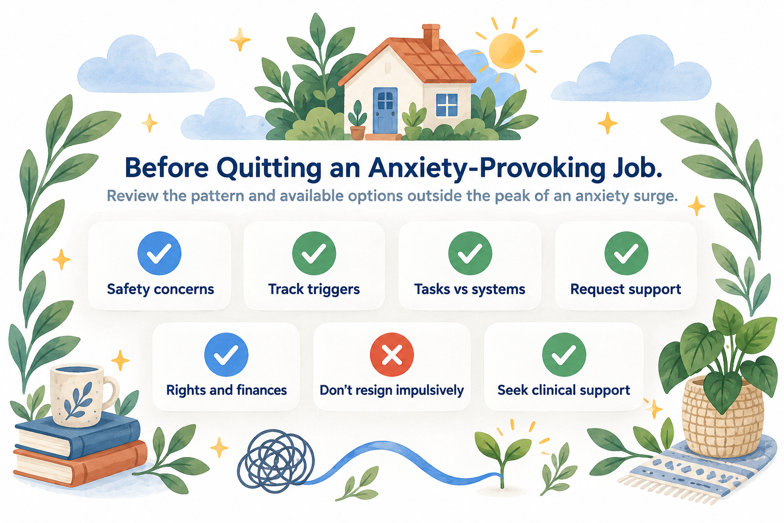 Checklist of seven steps to consider before leaving an anxiety-provoking job.