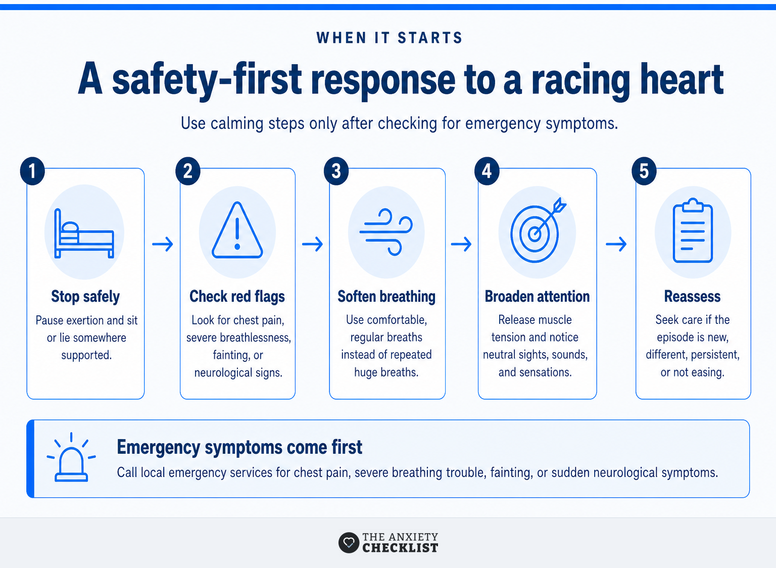 Five safety-first steps for responding to a racing heart during anxiety