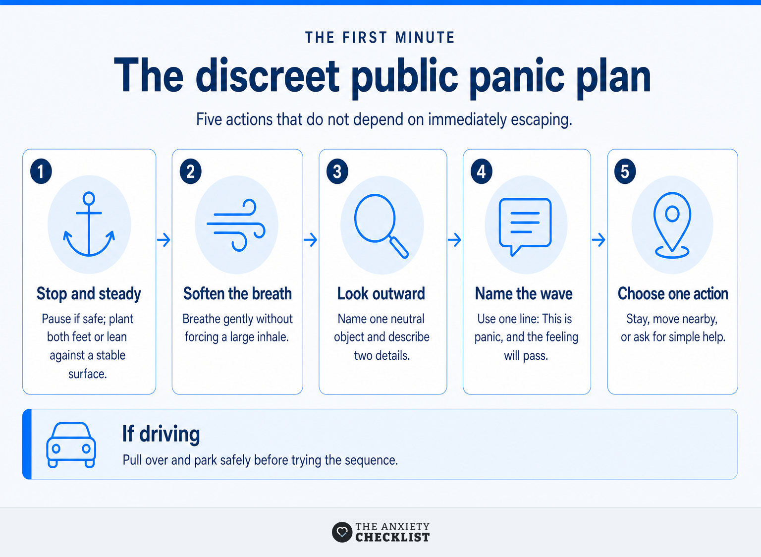 Five discreet steps for responding to a panic attack in public.