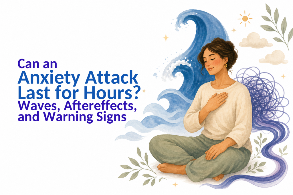 Person settling after panic as a steep wave becomes smaller ripples and a smooth ribbon.